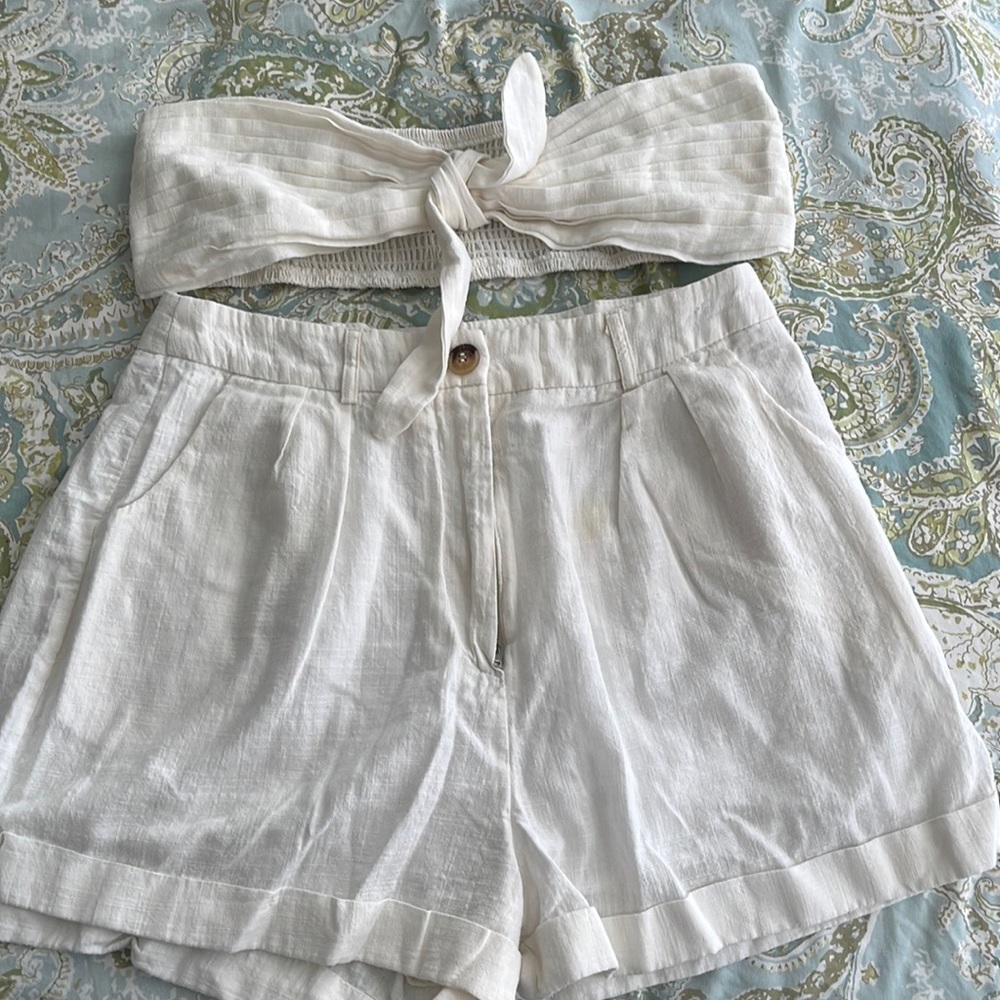 EUC SHEIN White Bralette (NWOT) + High Waisted Shorts Set